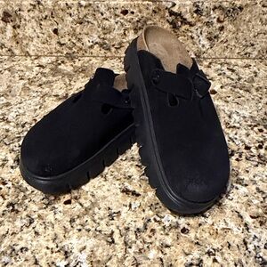 Birkenstocks Black Suede Clogs